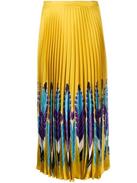 Valentino Garavani Feather Print Pleated Midi Skirt