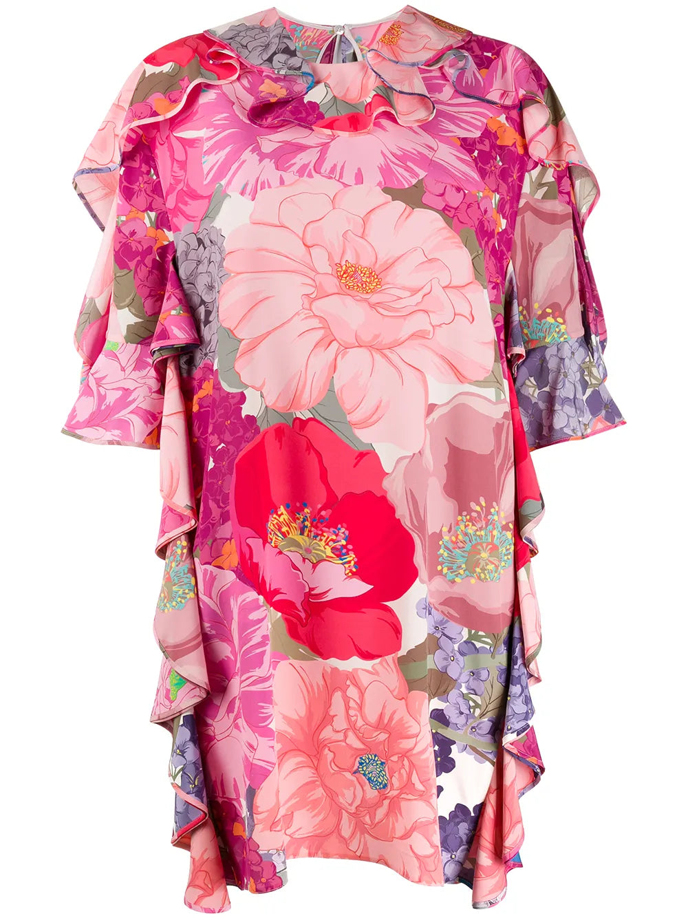 valentino floral dress Crepe Couture Short With Aprs L'hiver Print Woman Black 38 dot twill trims outlining the V Valentino - Printed Dress, Women