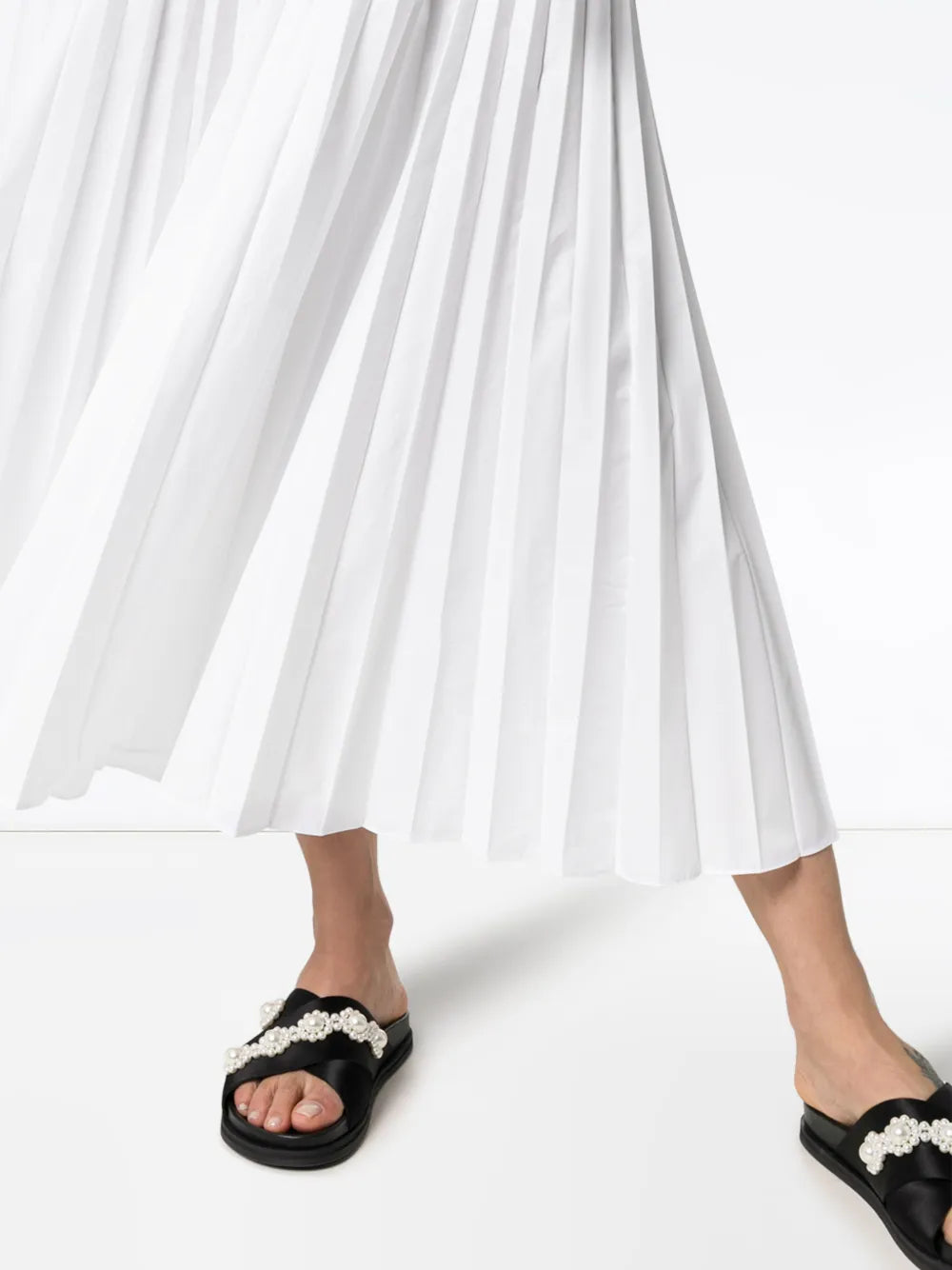 Valentino Garavani Pleated Cotton-Blend Poplin Dress 40 White