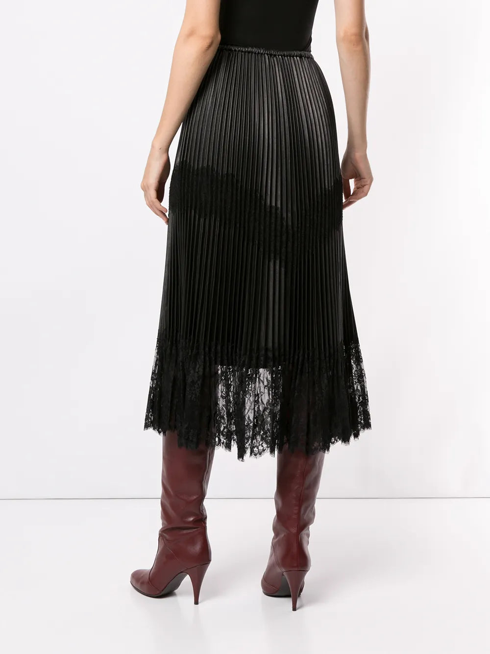 Valentino Garavani Pleated Lace Trim Midi Skirt