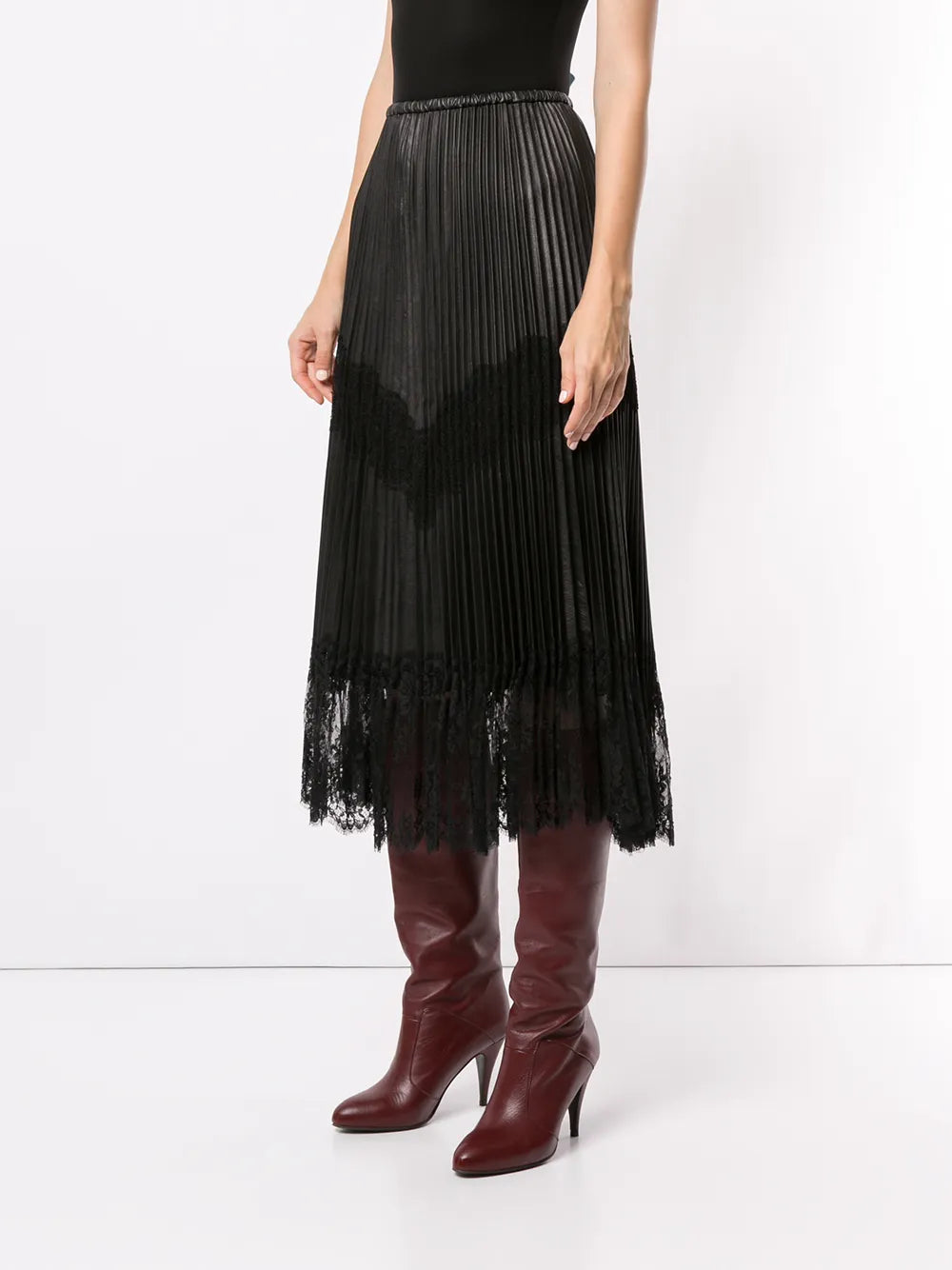 Valentino Garavani Pleated Lace Trim Midi Skirt