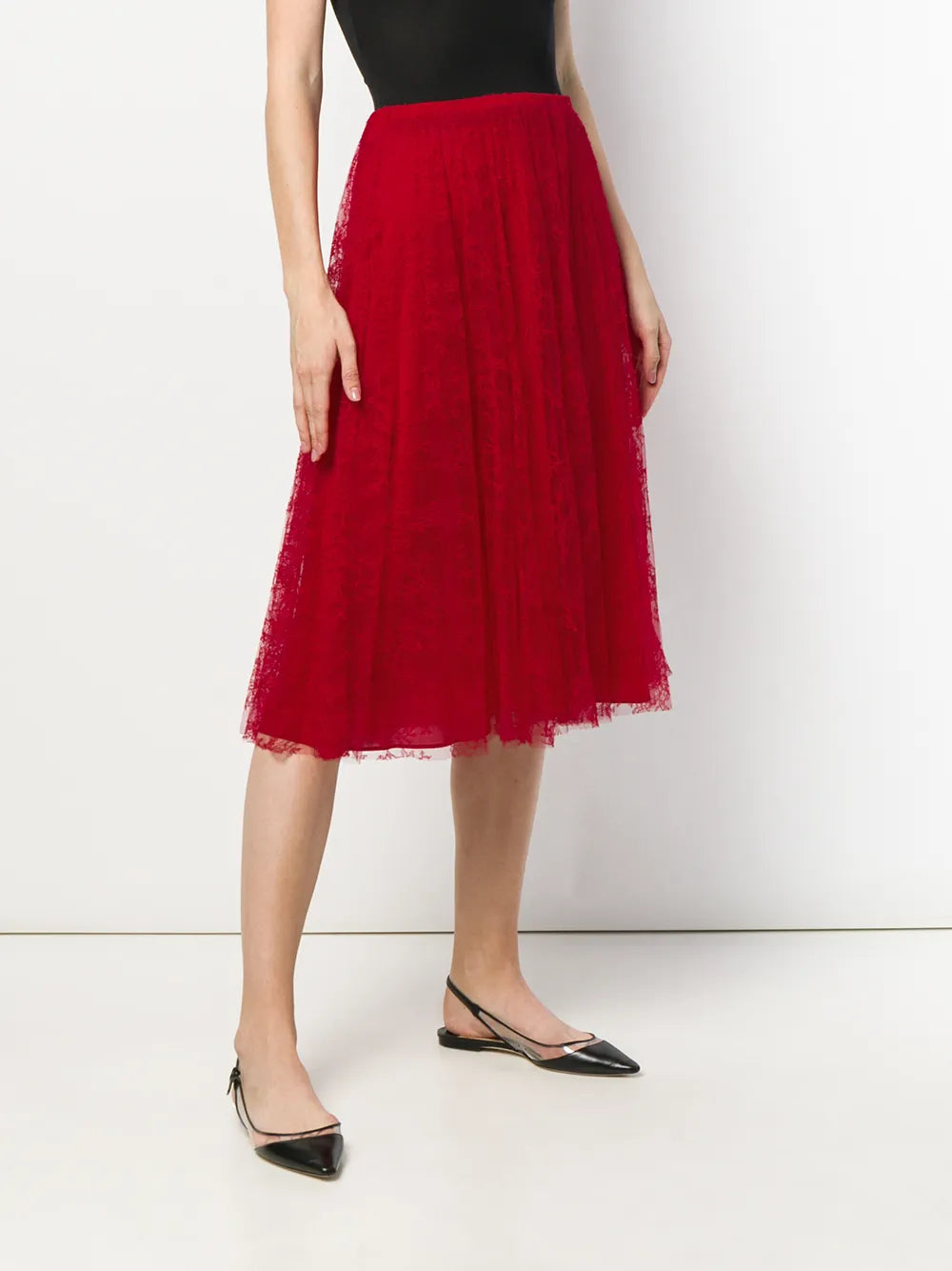 Valentino Garavani Pleated Chantilly Lace Skirt