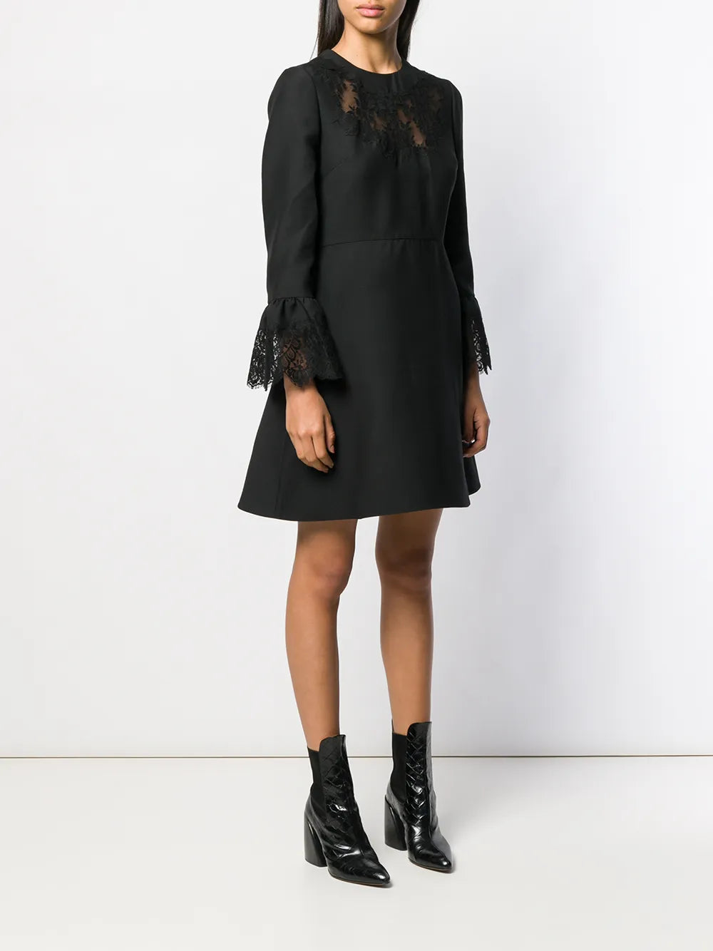 Valentino Garavani Lace Insert Mini Dress, 44 / Black