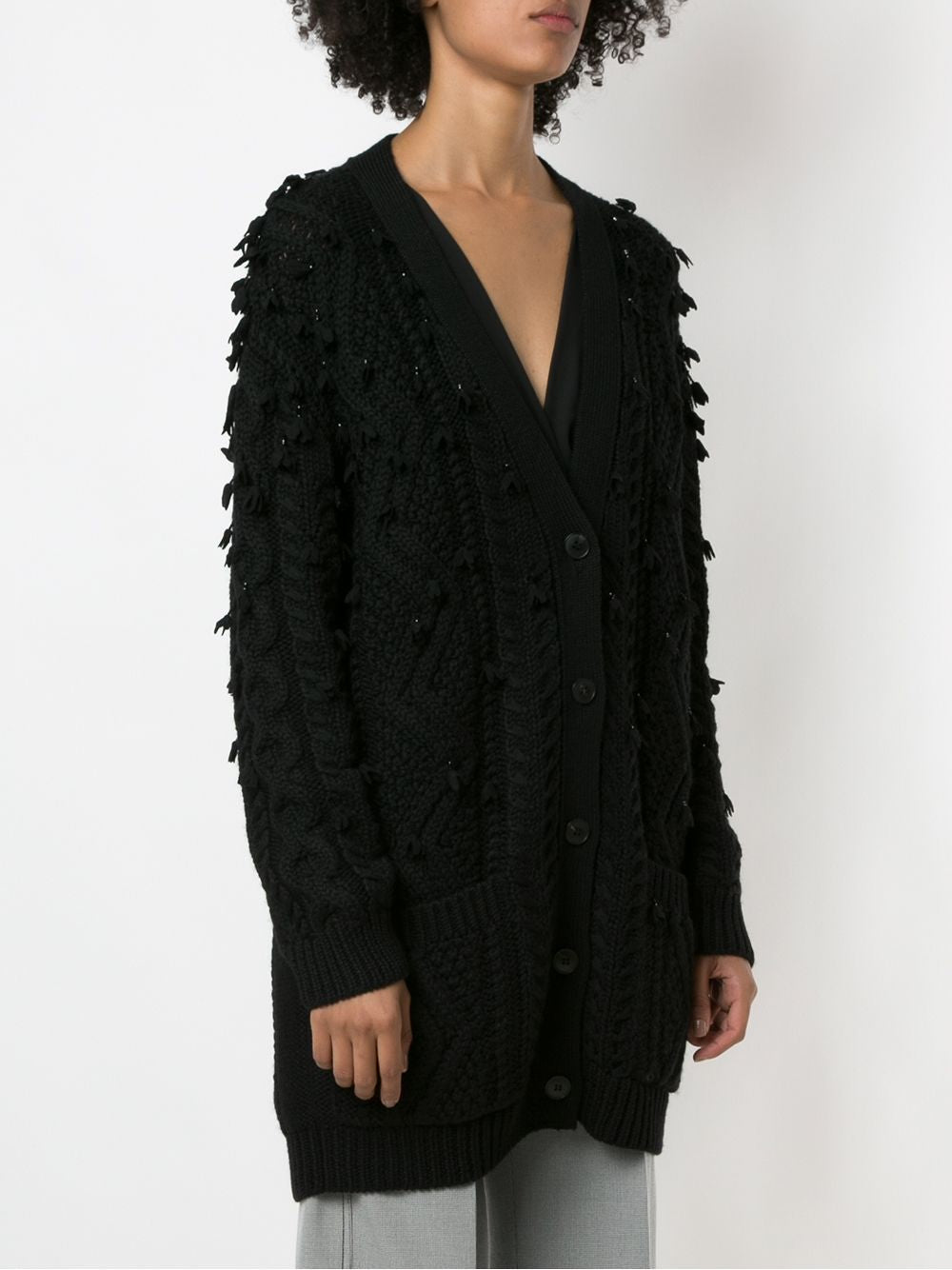 Valentino Garavani Oversized Tassel-Trim Cable-Knit Cardigan