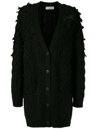 Valentino Garavani Oversized Tassel-Trim Cable-Knit Cardigan