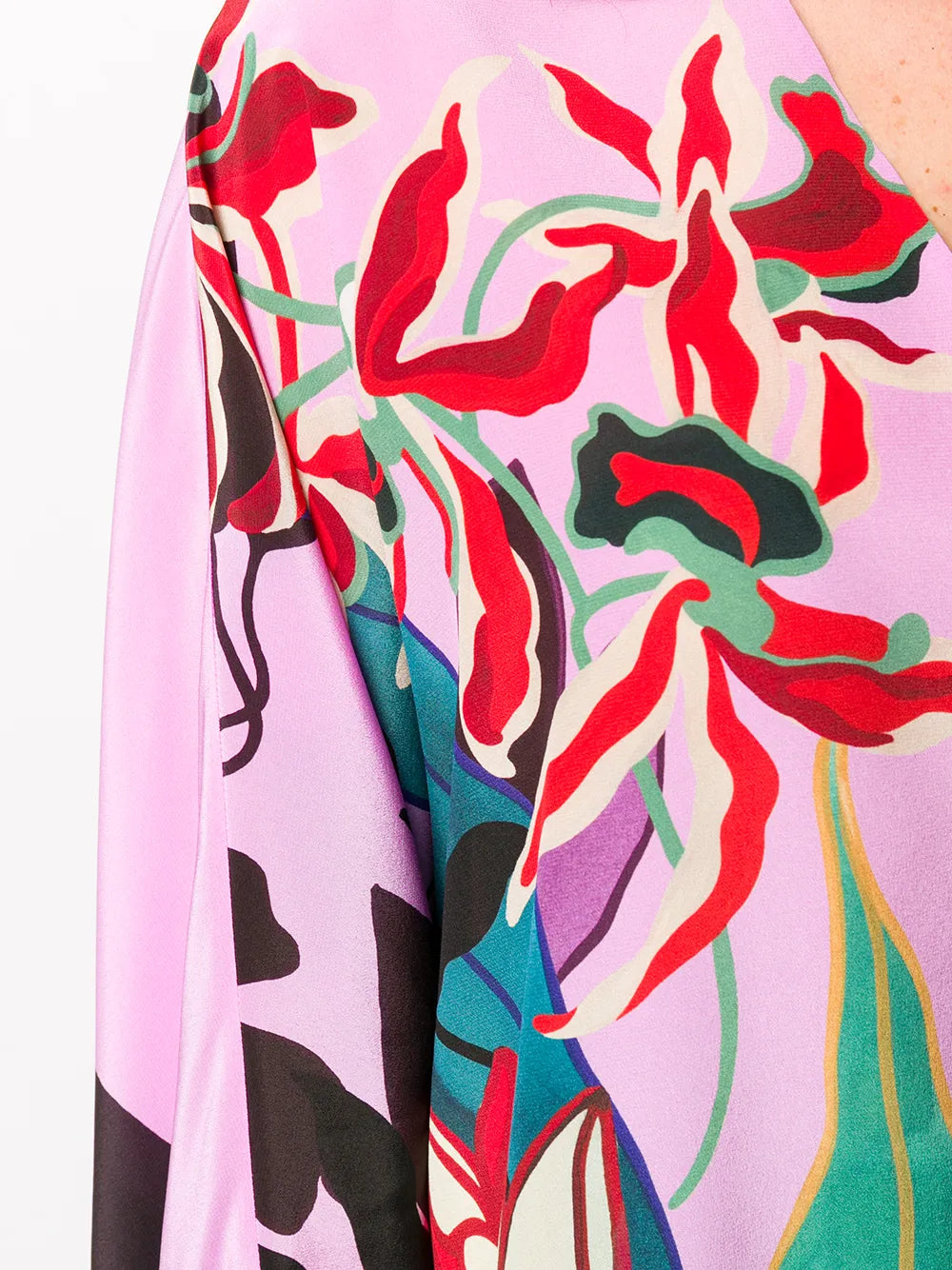 Valentino Garavani Feather-Embellished Mirrored Orchid Ramage Blouse