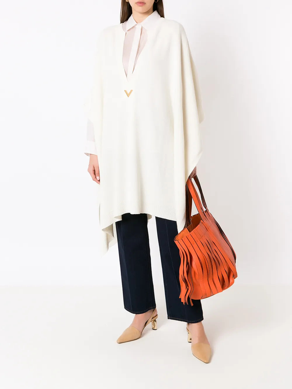 Valentino Garavani Logo-Plaque Knitted Poncho