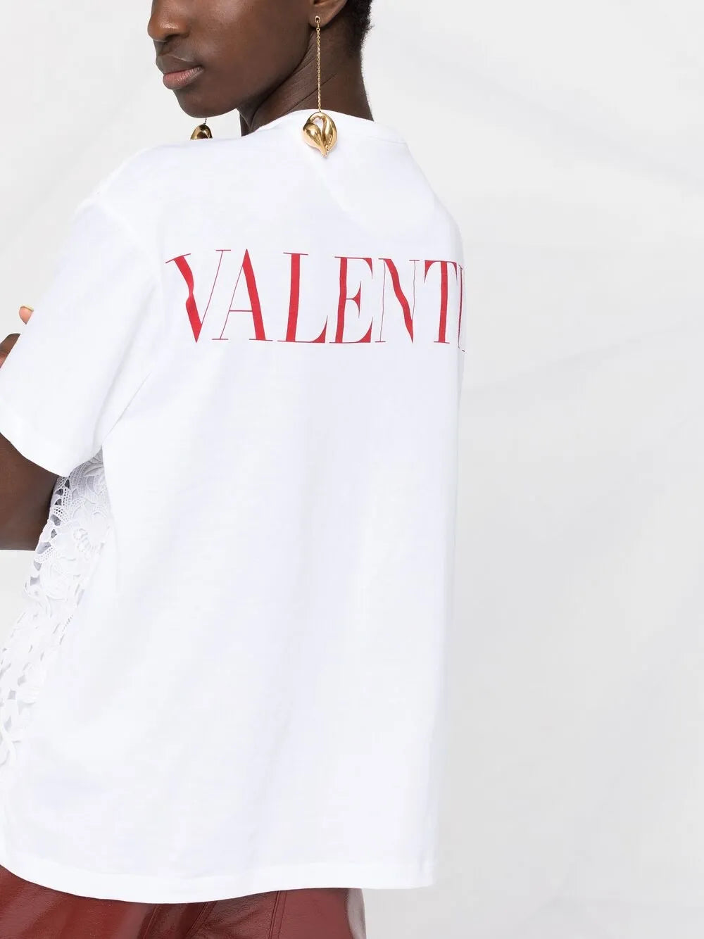 トップス 155 VALENTINO lace logo tee white red S Valentino Garavani Logo Print Lace-Panel T-Shirt – Bluefly