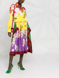 Valentino Garavani Pleated Floral-Print Midi Dress