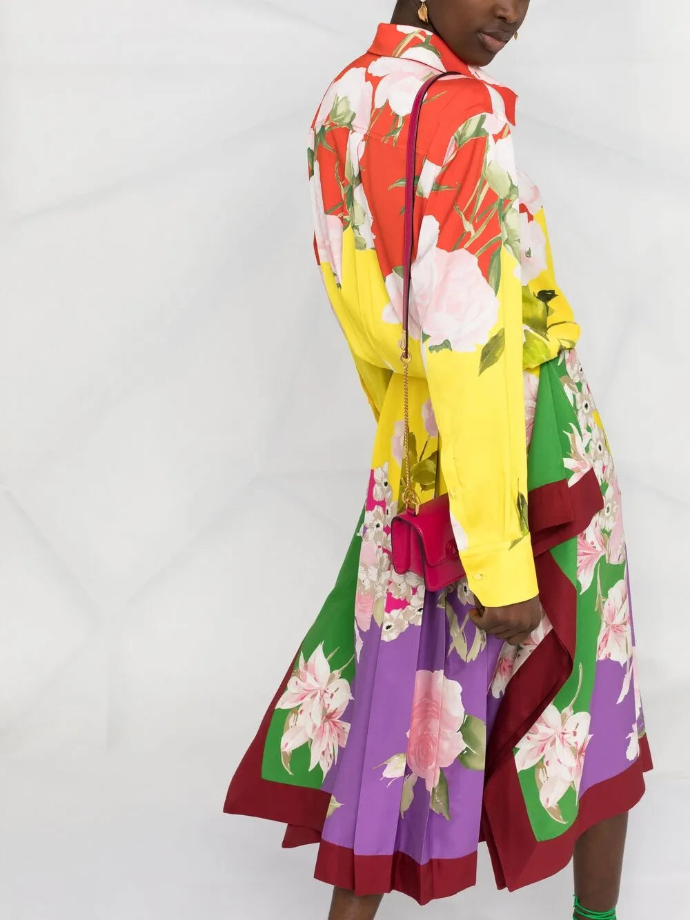 Valentino Garavani Pleated Floral-Print Midi Dress