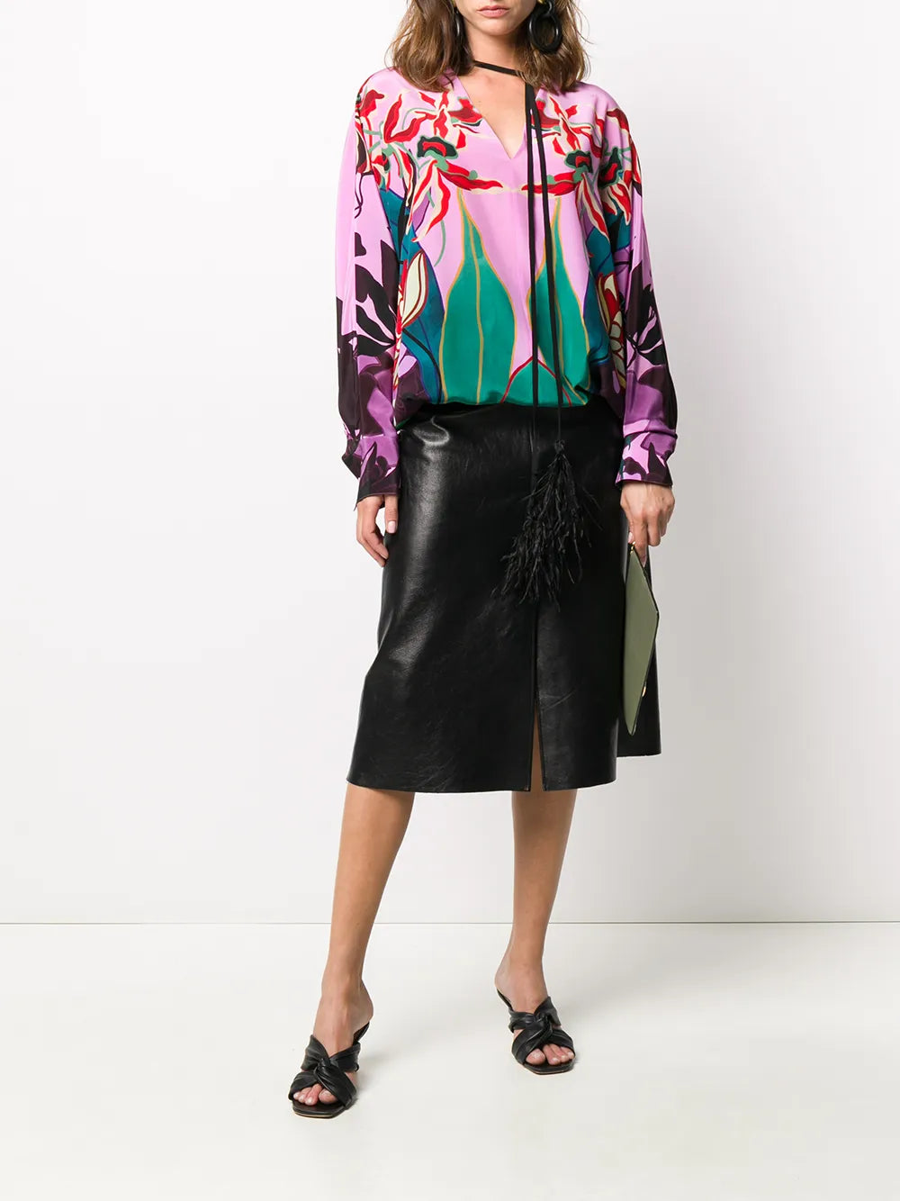 Valentino Garavani Feather-Embellished Mirrored Orchid Ramage Blouse