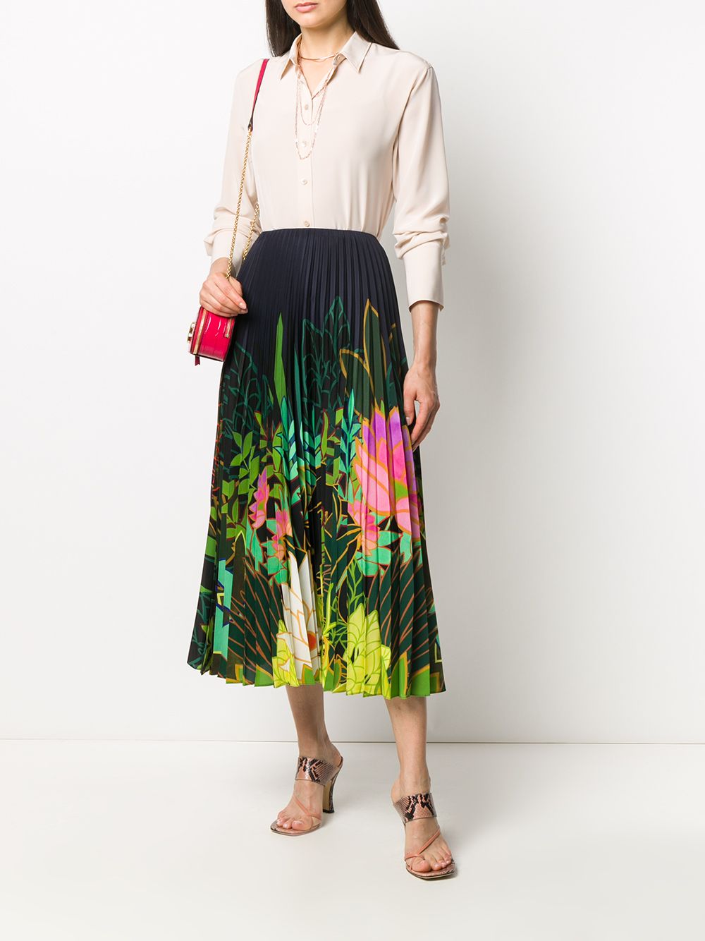 Valentino Garavani Pleated Floral-Print Skirt