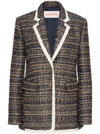 Valentino Garavani Tweed Party Single-Breasted Blazer 40" Waist Navy,Gold,Ivory