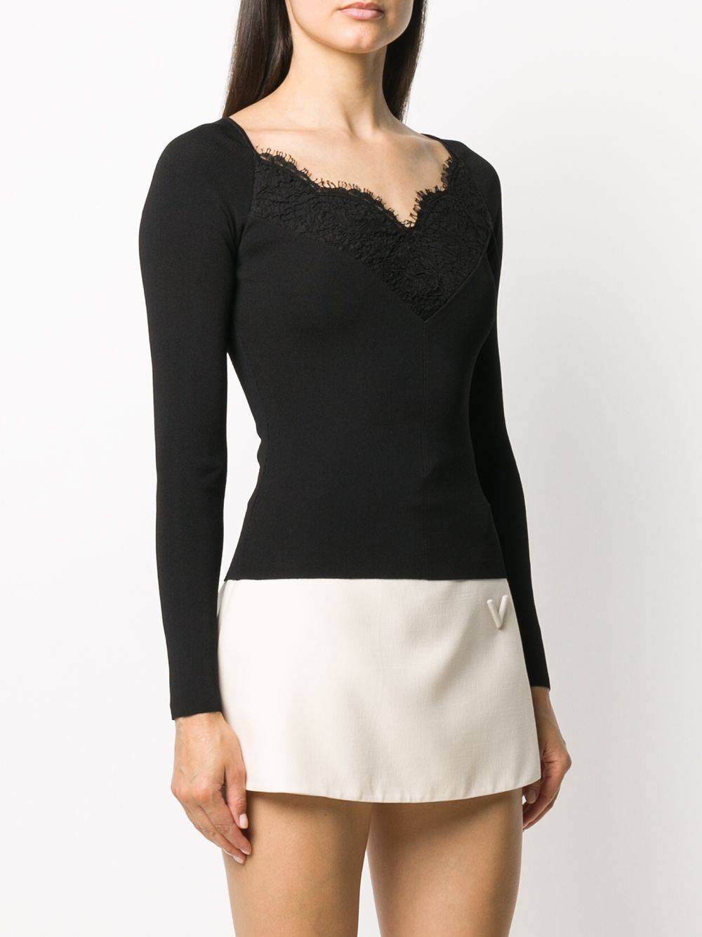 Valentino Garavani Lace-Trim Fitted Jumper