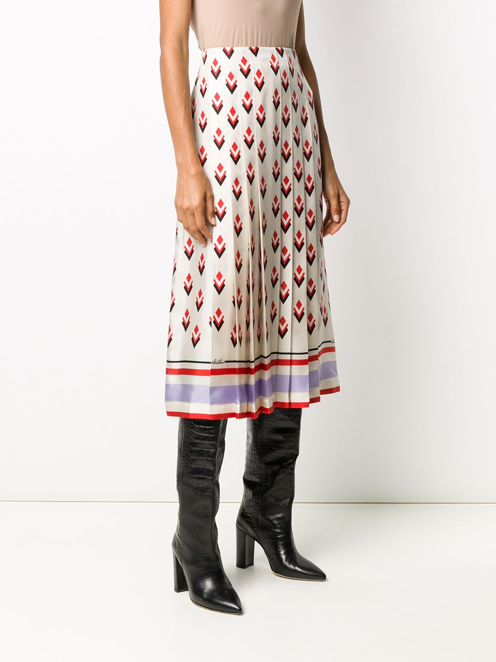 Valentino Garavani Pleated Graphic-Print Skirt