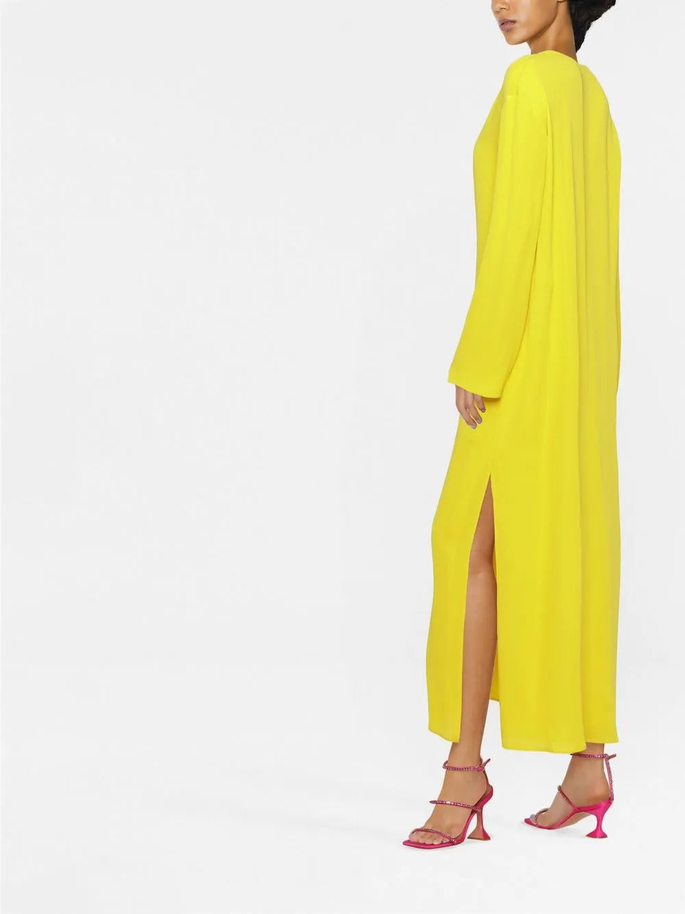 valentino high slit dress Plunging Embroidered Crepe Long-Sleeve Slit Gown