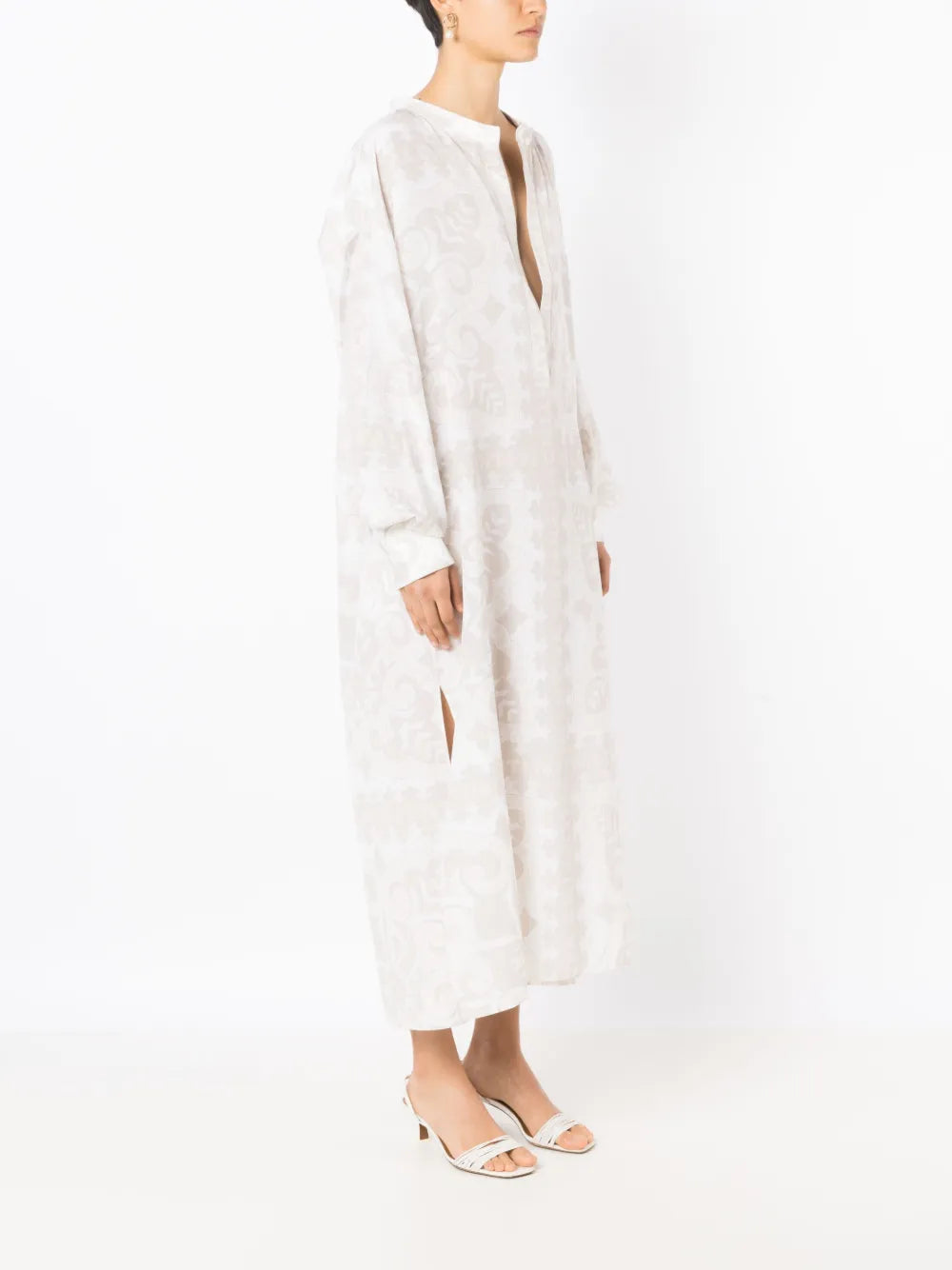 Valentino Garavani Geometric-Print Silk-Cotton Dress, 40 / White,Ivory
