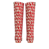 Valentino Garavani Toile Iconographe Calfskin V'logo High Knee High Boots