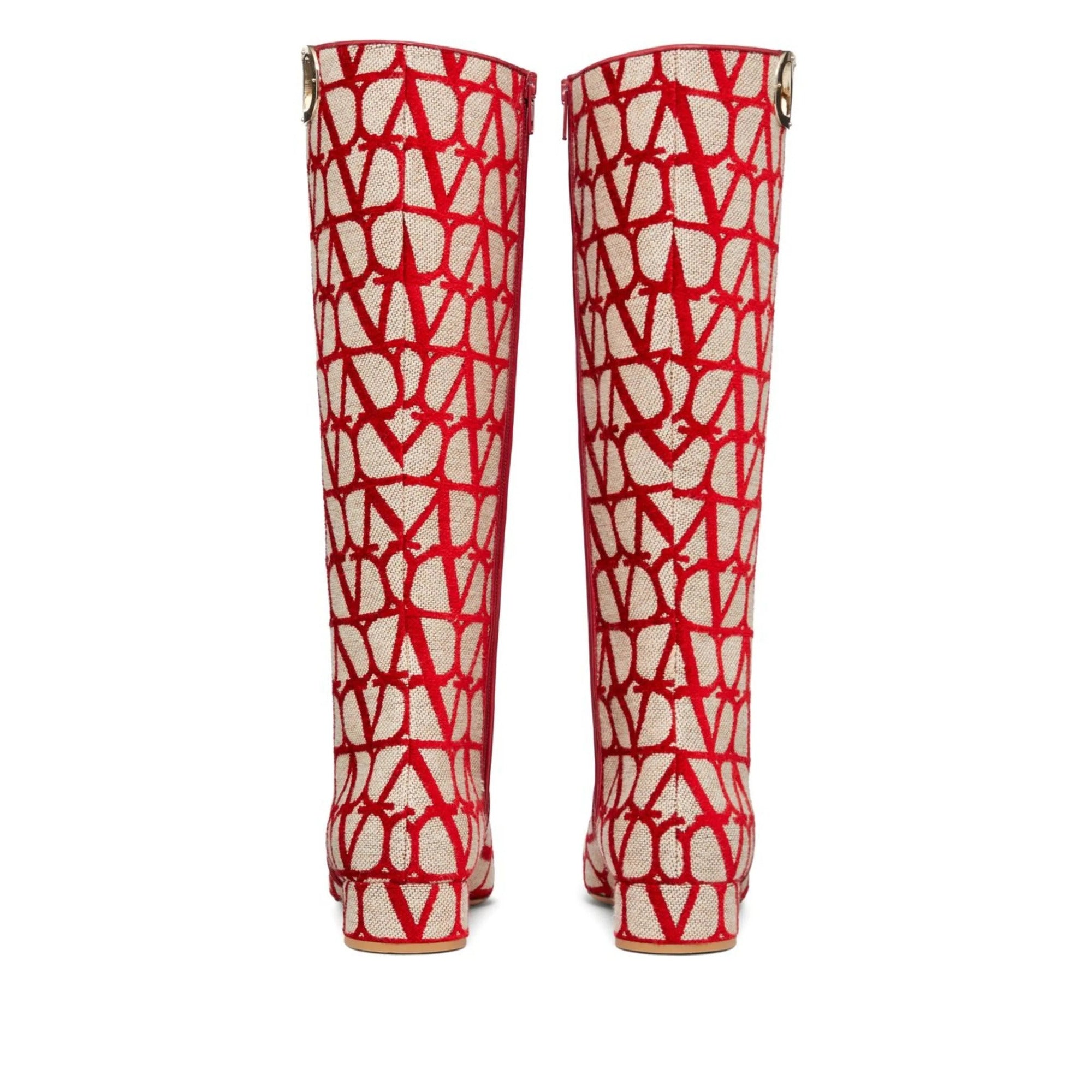 Valentino Garavani Toile Iconographe Calfskin V'logo High Knee High Boots