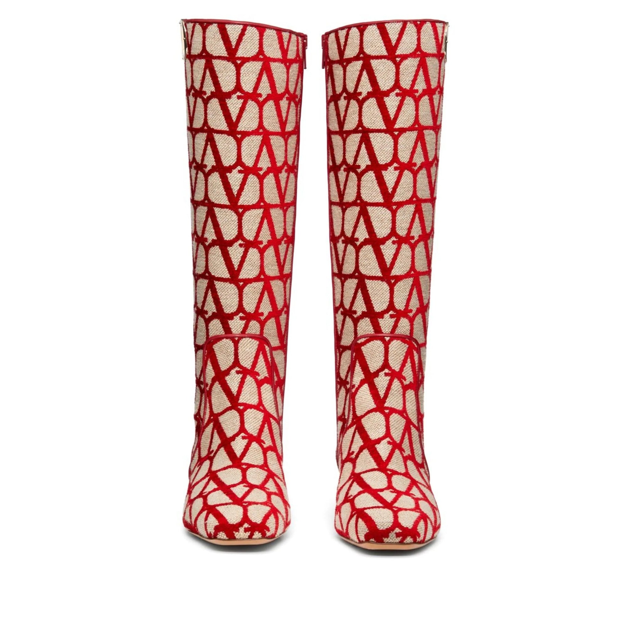 Valentino Garavani Toile Iconographe Calfskin V'logo High Knee High Boots