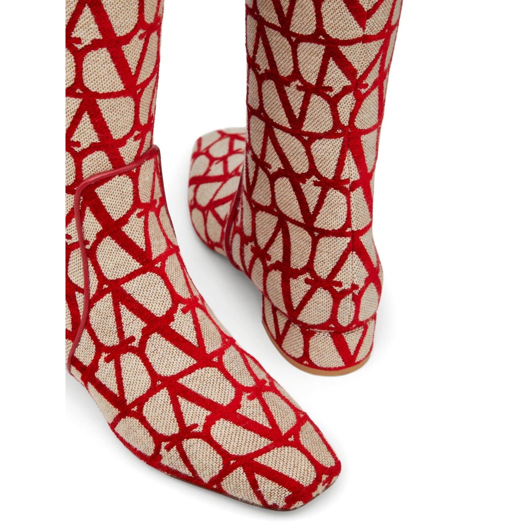 Valentino Garavani Toile Iconographe Calfskin V'logo High Knee High Boots