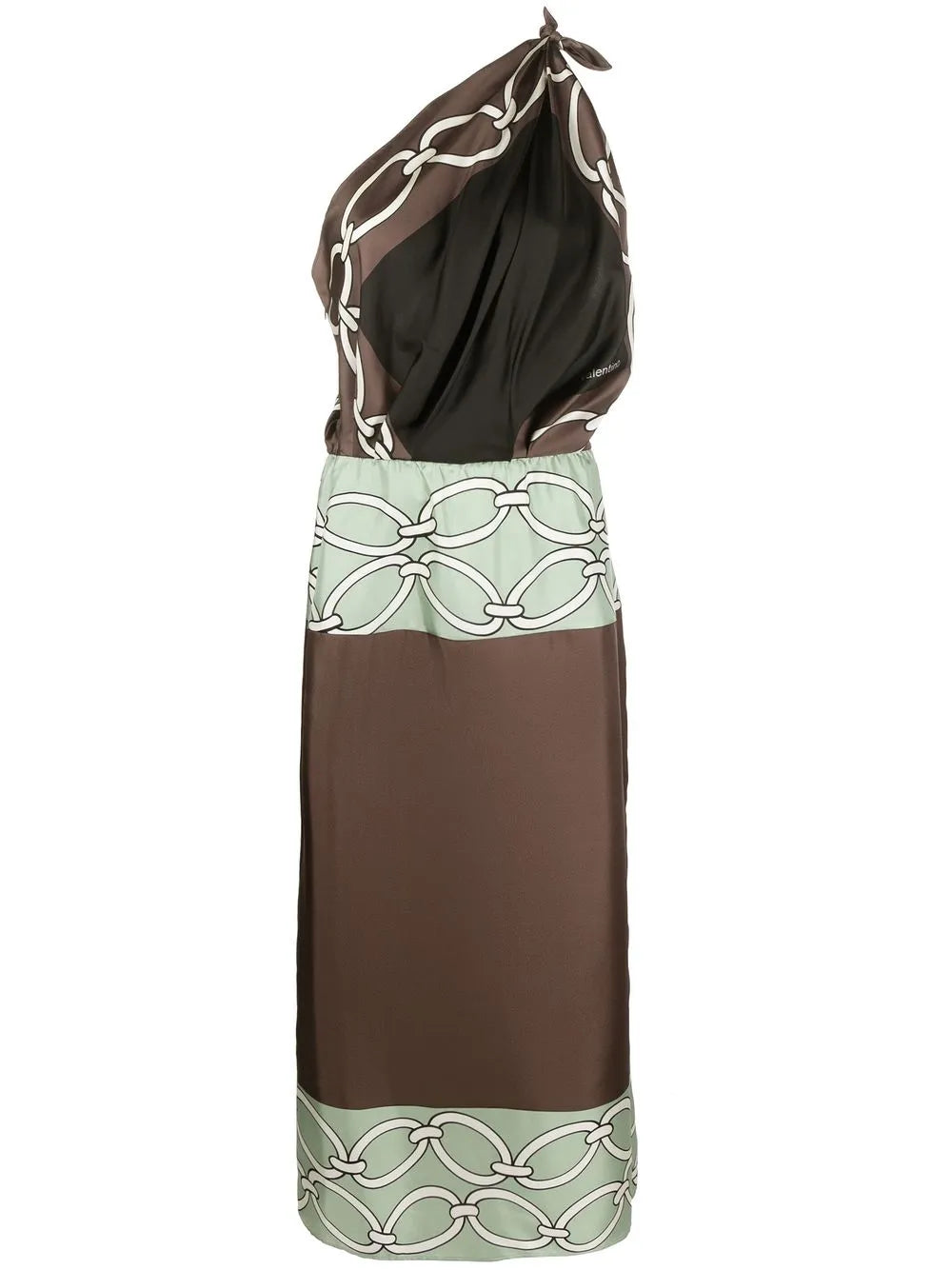 Valentino Chain-Print One-Shoulder Silk Midi Dress 44 Green