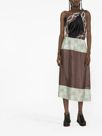 Valentino Chain-Print One-Shoulder Silk Midi Dress