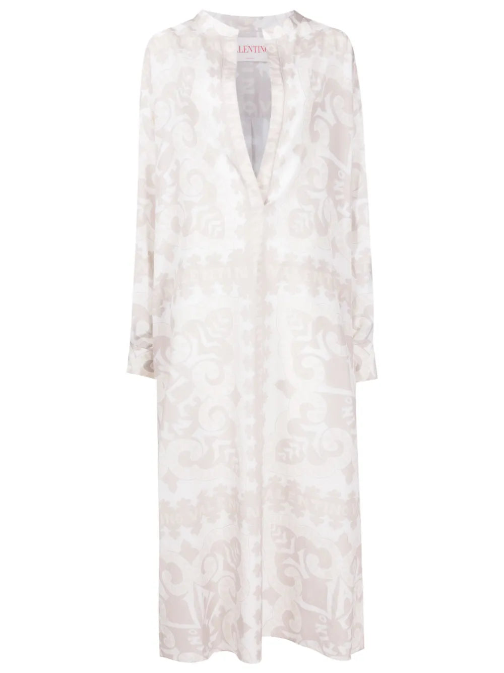Valentino Garavani Geometric-Print Silk-Cotton Dress 42 White,Ivory