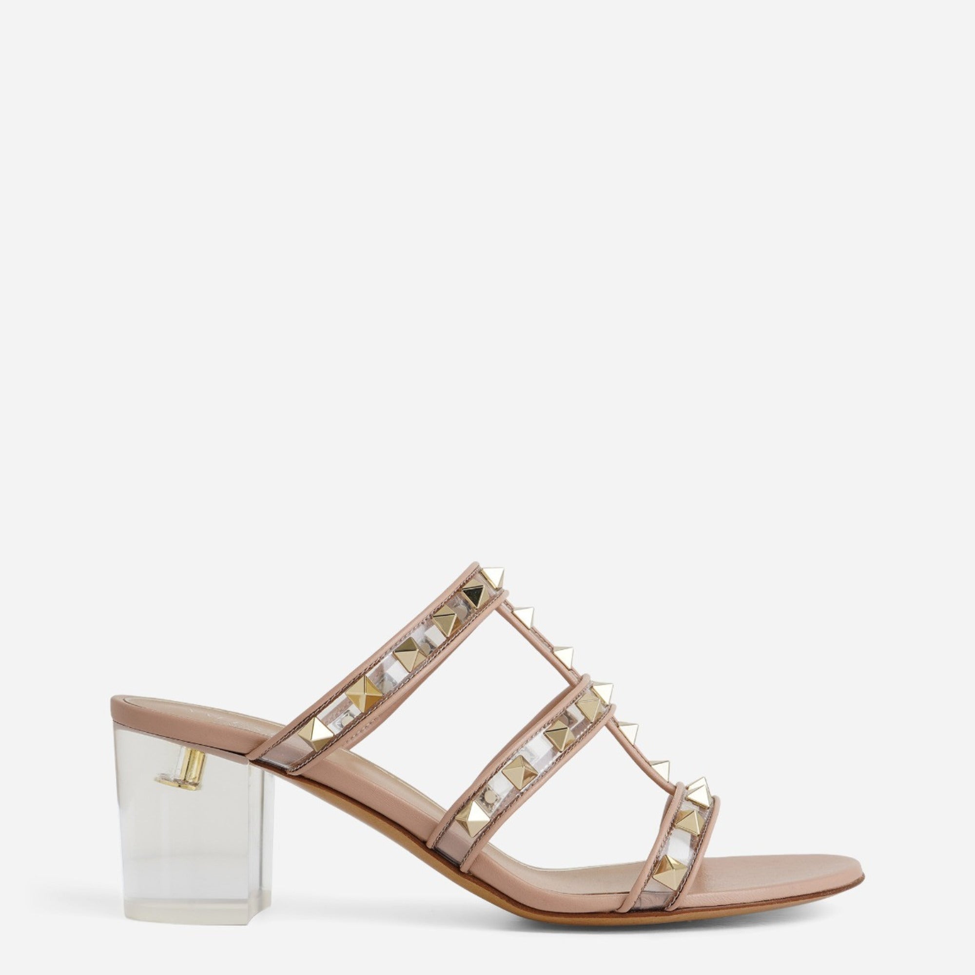 Valentino Garavani Rockstud Block-Heeled Sandals 39.5 Pink
