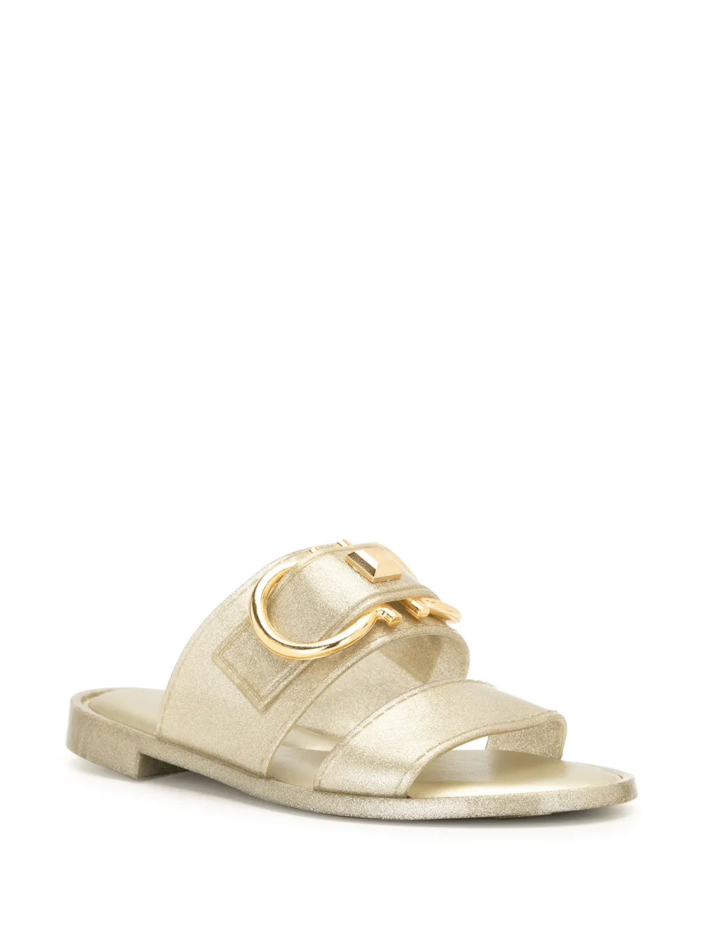 Ferragamo Gancini Metallic Flat Sandals