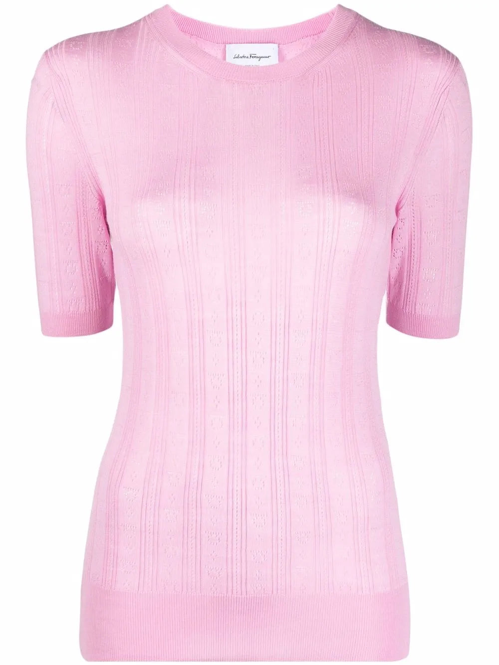 Ferragamo Gancini-Pattern Short-Sleeve Knitted Top
