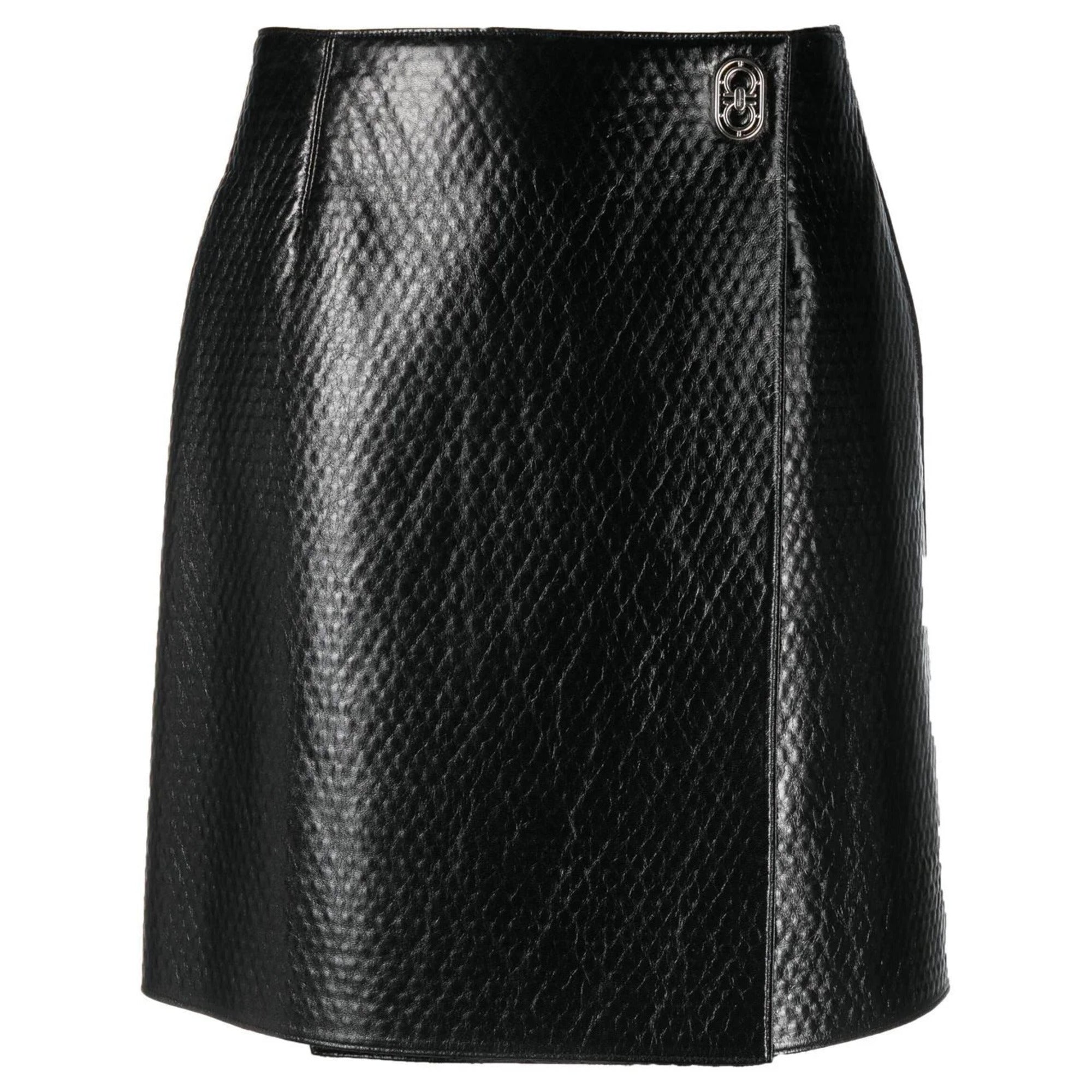 Ferragamo Embossed Wrap Leather Skirt