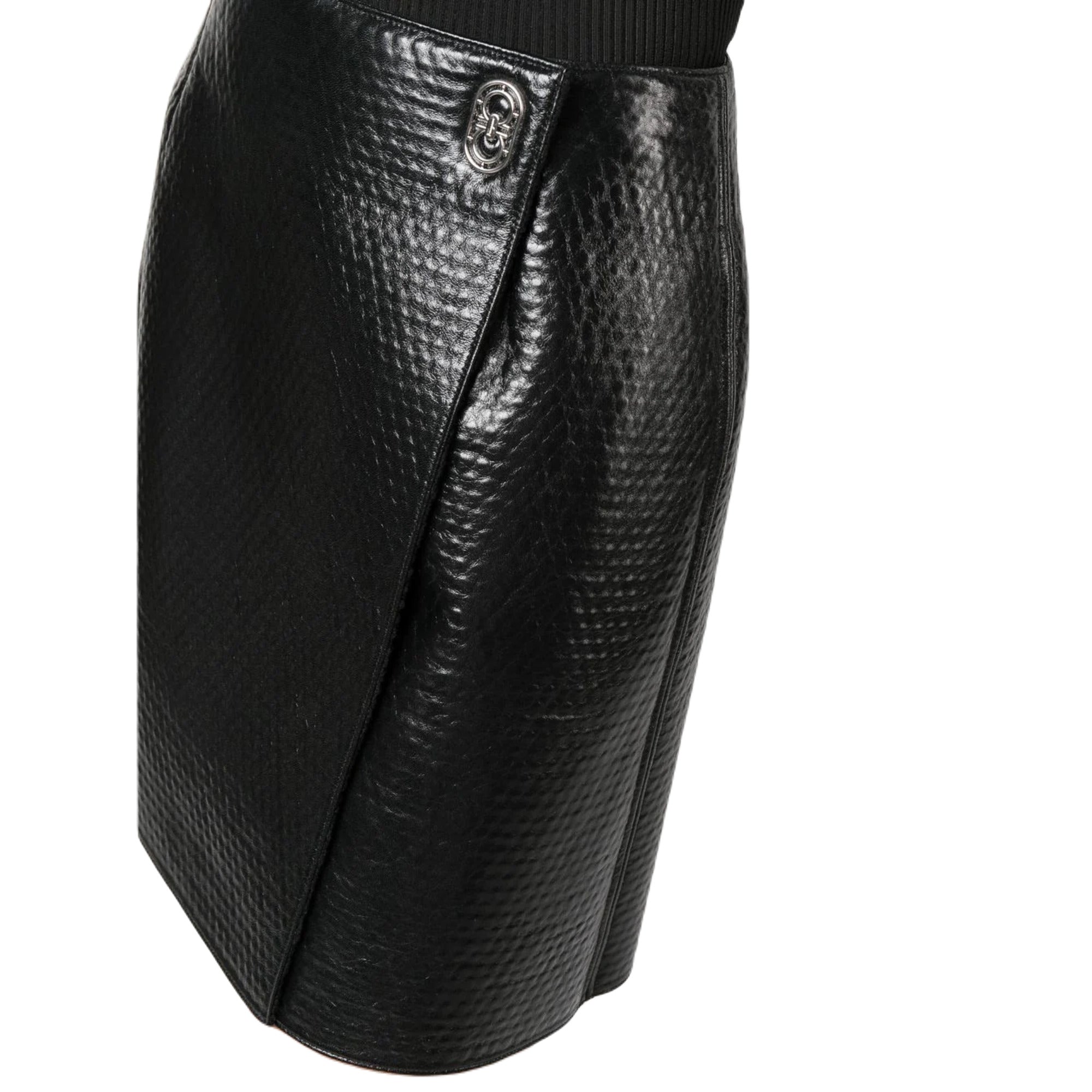 Ferragamo Embossed Wrap Leather Skirt