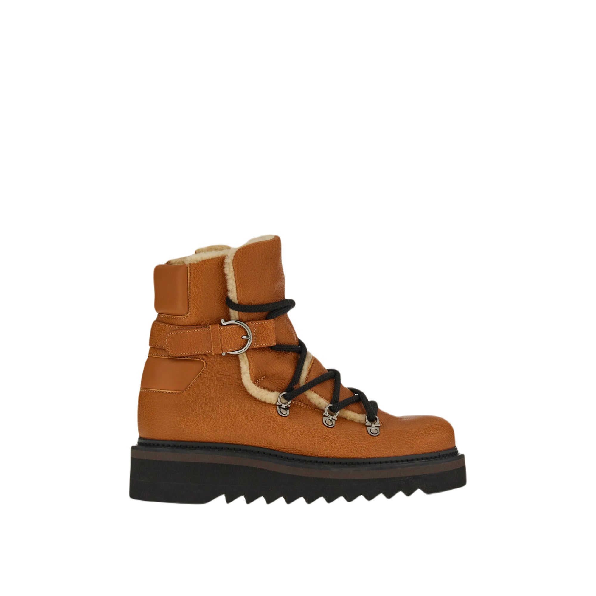 Ferragamo Elmo Shearling-Lined Laced Boots