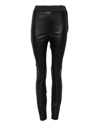 Dolce & Gabbana Black Leather Elastic Waist Women's Pants