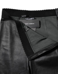 Dolce & Gabbana Black Leather Elastic Waist Women's Pants
