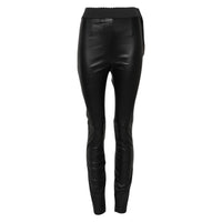 Dolce & Gabbana Black Leather Elastic Waist Women's Pants