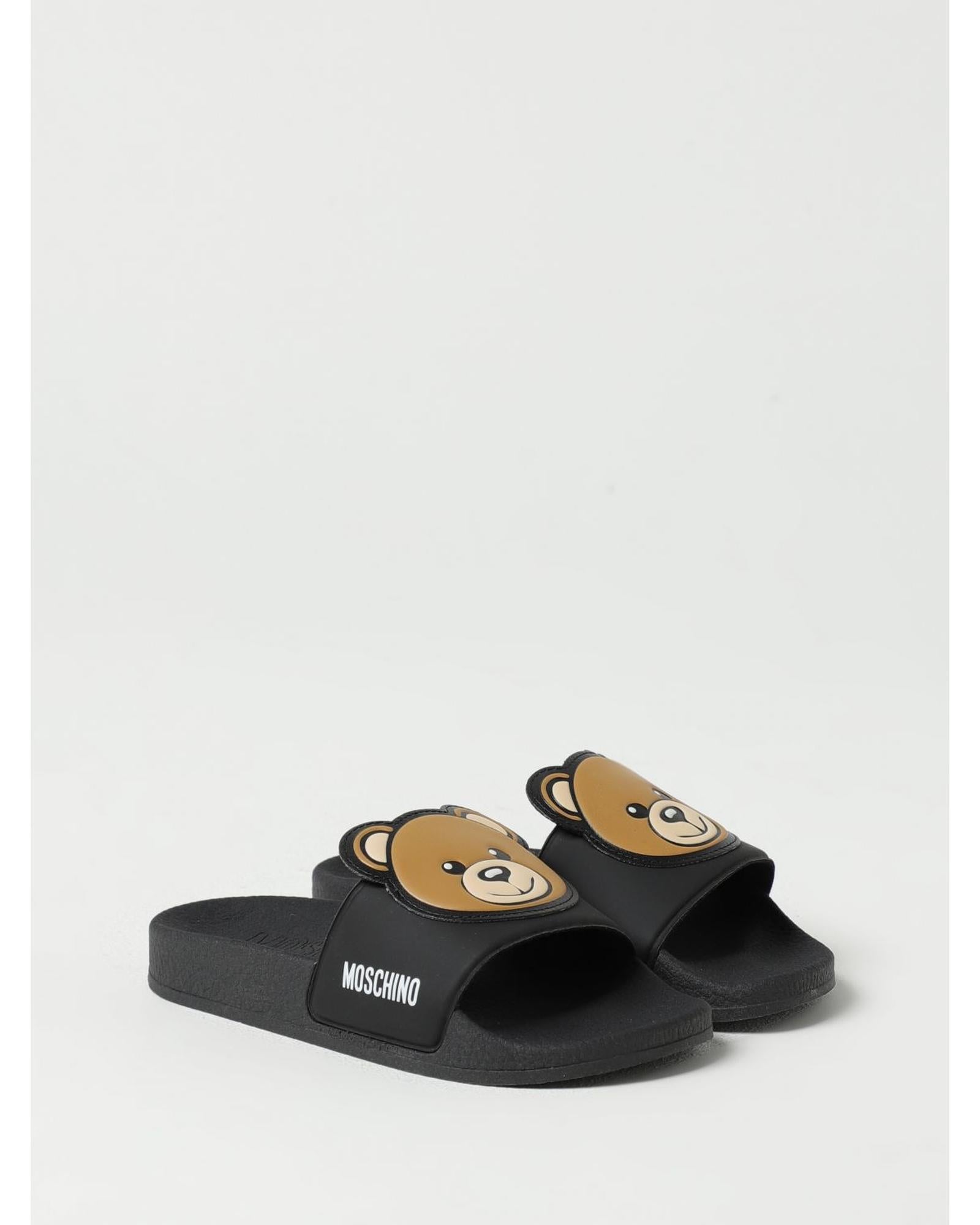 Moschino Teddy Bear Slides Kids Black Shoes