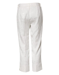Dolce & Gabbana White Cotton Floral Jacquard Women's Pants