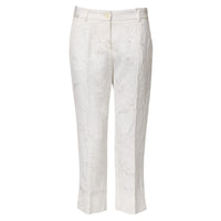 Dolce & Gabbana White Cotton Floral Jacquard Women's Pants