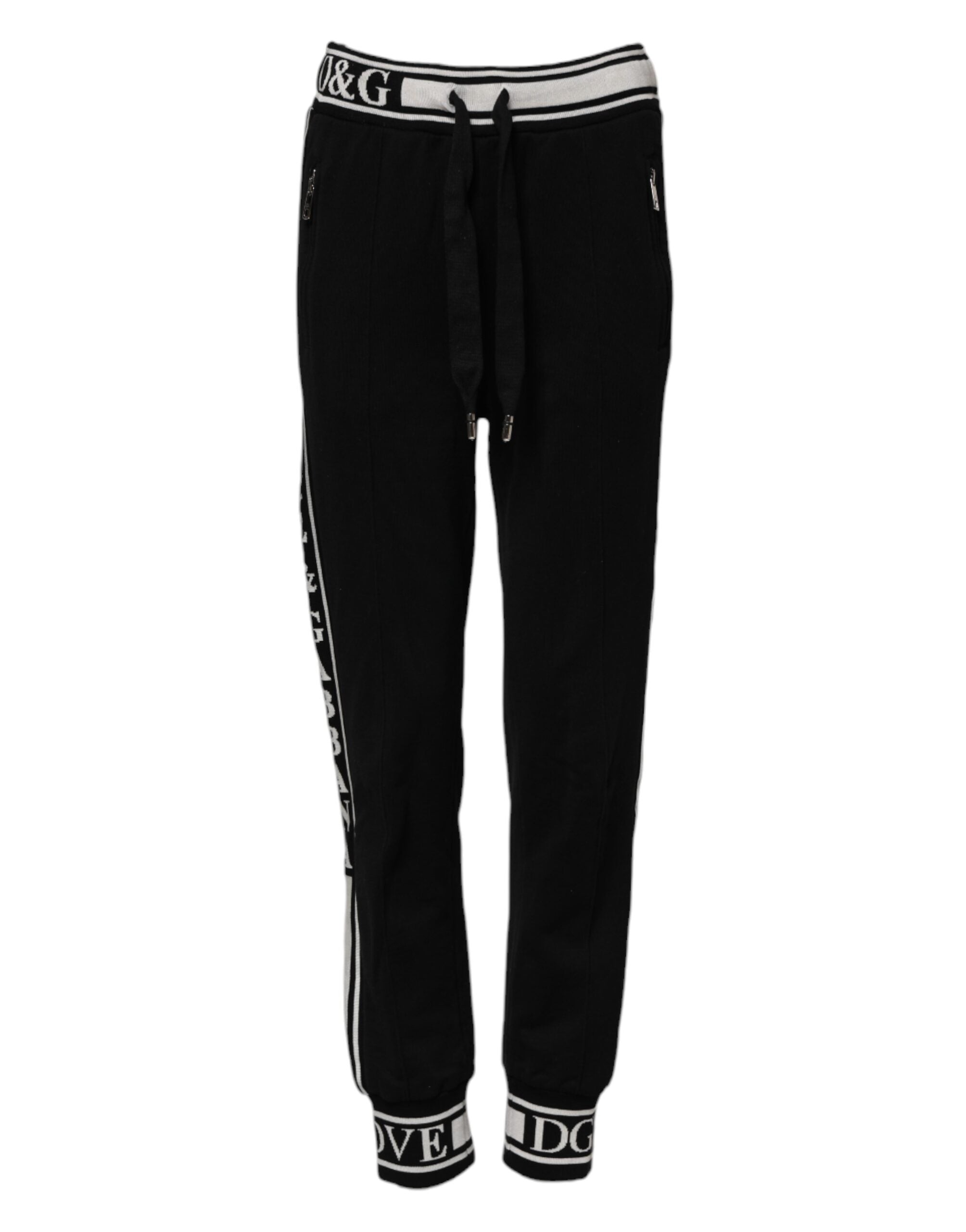 Dolce & Gabbana Black Cotton Jogger Logo Waist Women's Pants