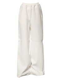 Dolce & Gabbana White Viscose Wide Leg Pull On Women's Pants