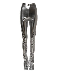 Dolce & Gabbana Metallic Silver Polyester Slim Fit Leggings Women's Pants