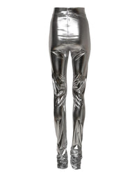 Dolce & Gabbana Metallic Silver Polyester Slim Fit Leggings Women's Pants