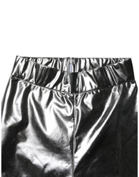 Dolce & Gabbana Metallic Silver Polyester Slim Fit Leggings Women's Pants