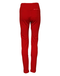 Dolce & Gabbana Red Mid Waist Slim Fit Women's Pants