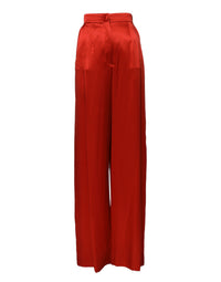 Dolce & Gabbana Red Satin High Waist Wide Leg Women's Pants