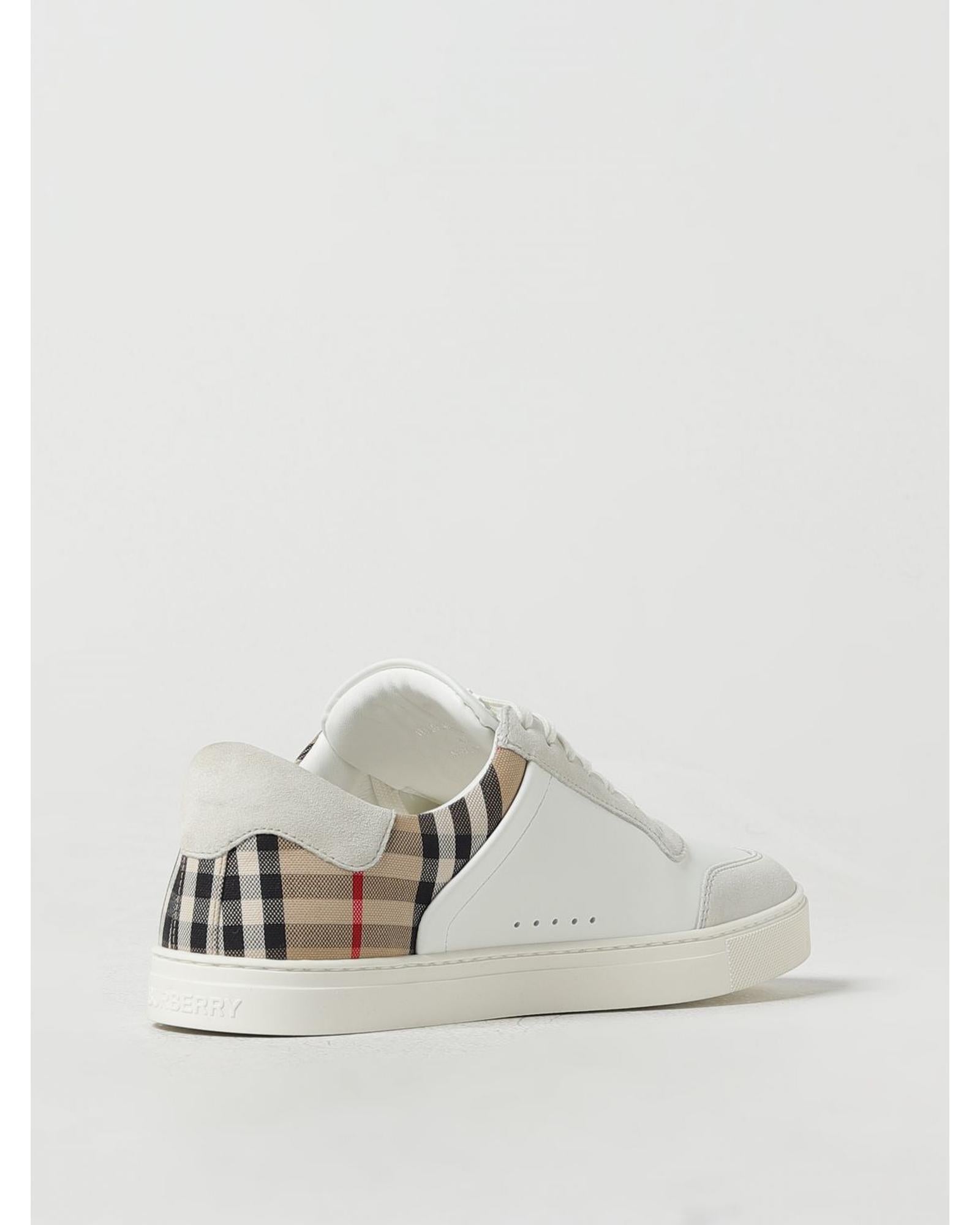 Burberry Leather Plaid Accent Sneakers Men Beige