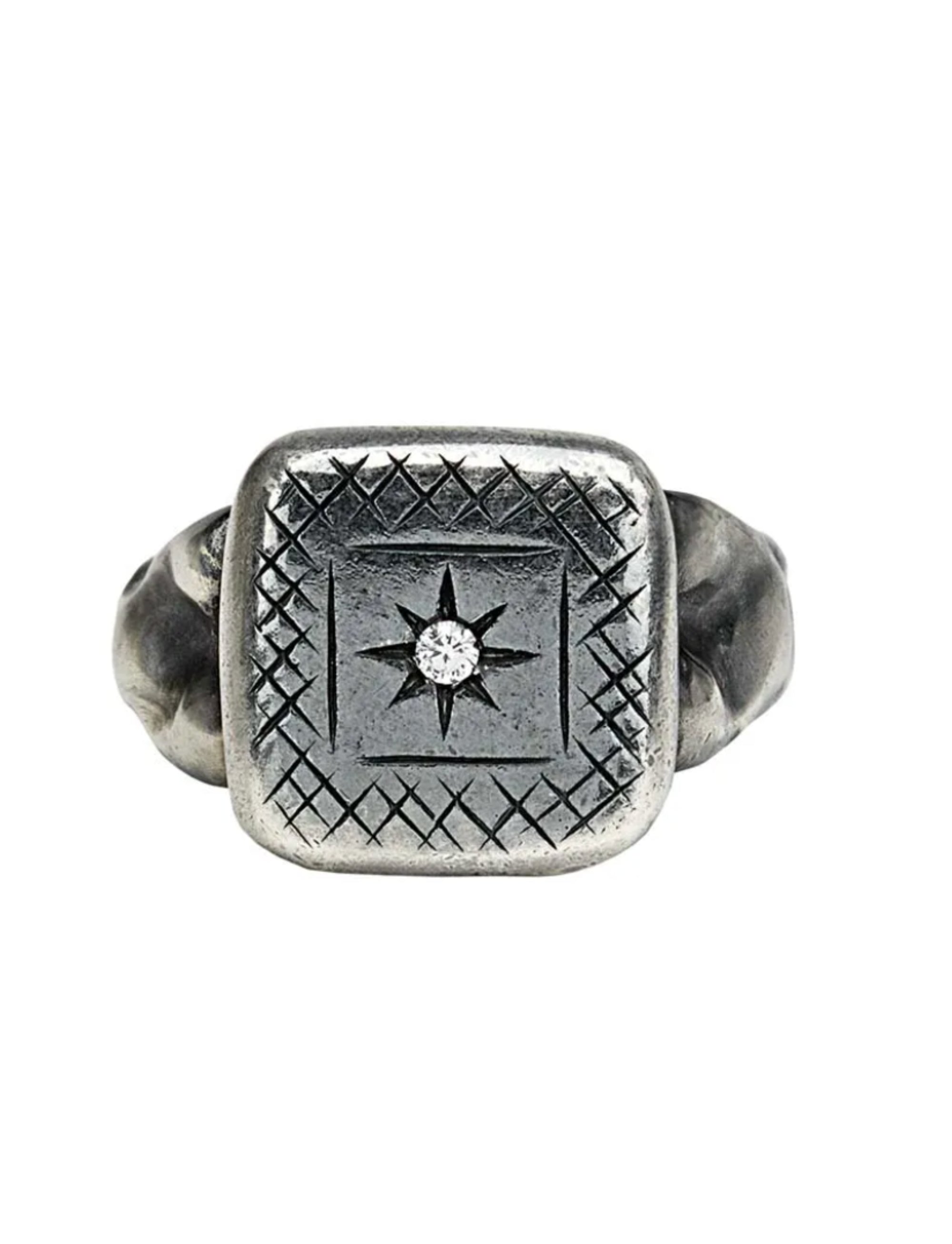Bottega Veneta Men's Cubic Zirconia Studded Silver Ring 7 Silver