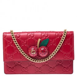 Gucci Red Guccissima Leather Mini Cherry Chain Shoulder Bag